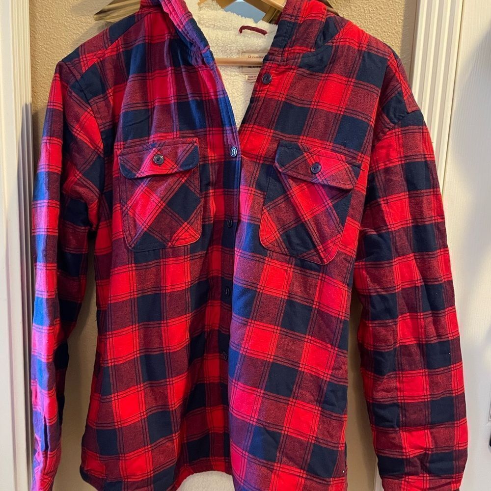 Boston Traders Red and Blue Sherpa Button Up Jacket XL